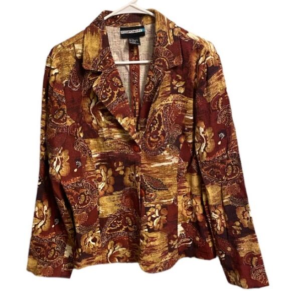 Requirements Women's XL Bohemian Paisley Tapestry Retro Blazer Jacket 2 Button - Picture 1 of 8